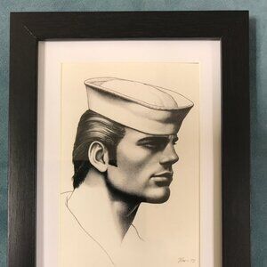 Tom of Finland Matted and Framed Postcard/Print 6” x 8” Navy Sailor Profile